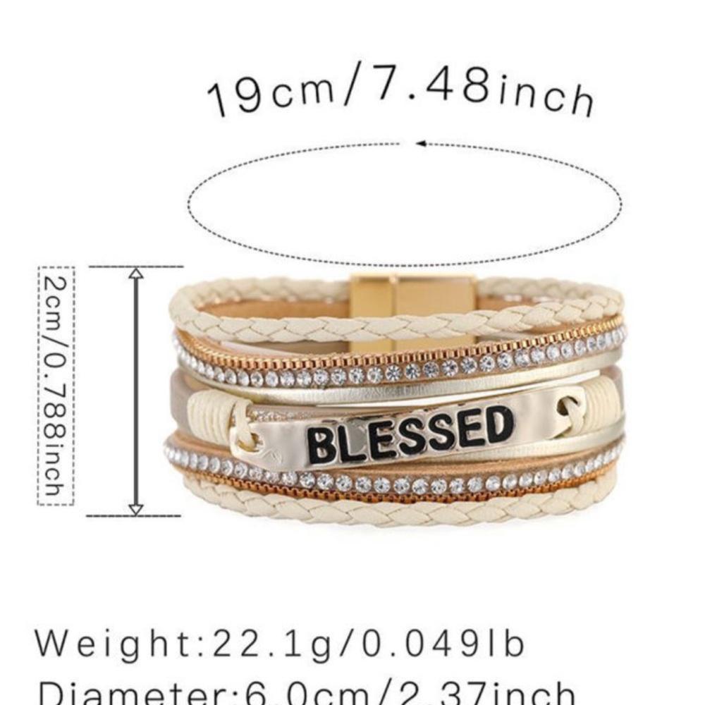 Blessed Rhinestone Leather Layered Bracelet - Picture 6 of 6